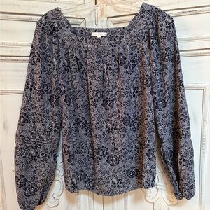 LC Lauren Conrad Navy Floral Lace Blouse